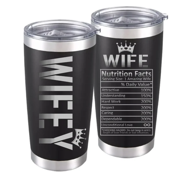 Double Sided Engraved Stainless Steel Tumbler, My Wide is My Queen, 20oz Insulated Travel Mug, Gift For Her, Gift For Wife, Happy Mother's Day