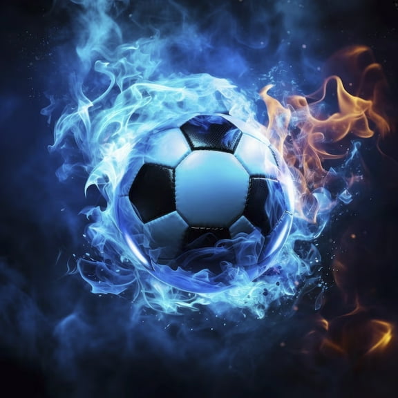 Puzzles for Adults 300 Pieces Soccer Ball Enveloped Blue Flames Black Smoke Wooden Jigsaw Puzzle Impossible Hard Difficult Challenging Game Wall Decor Accessories DIY Puzzles for Home Decoration