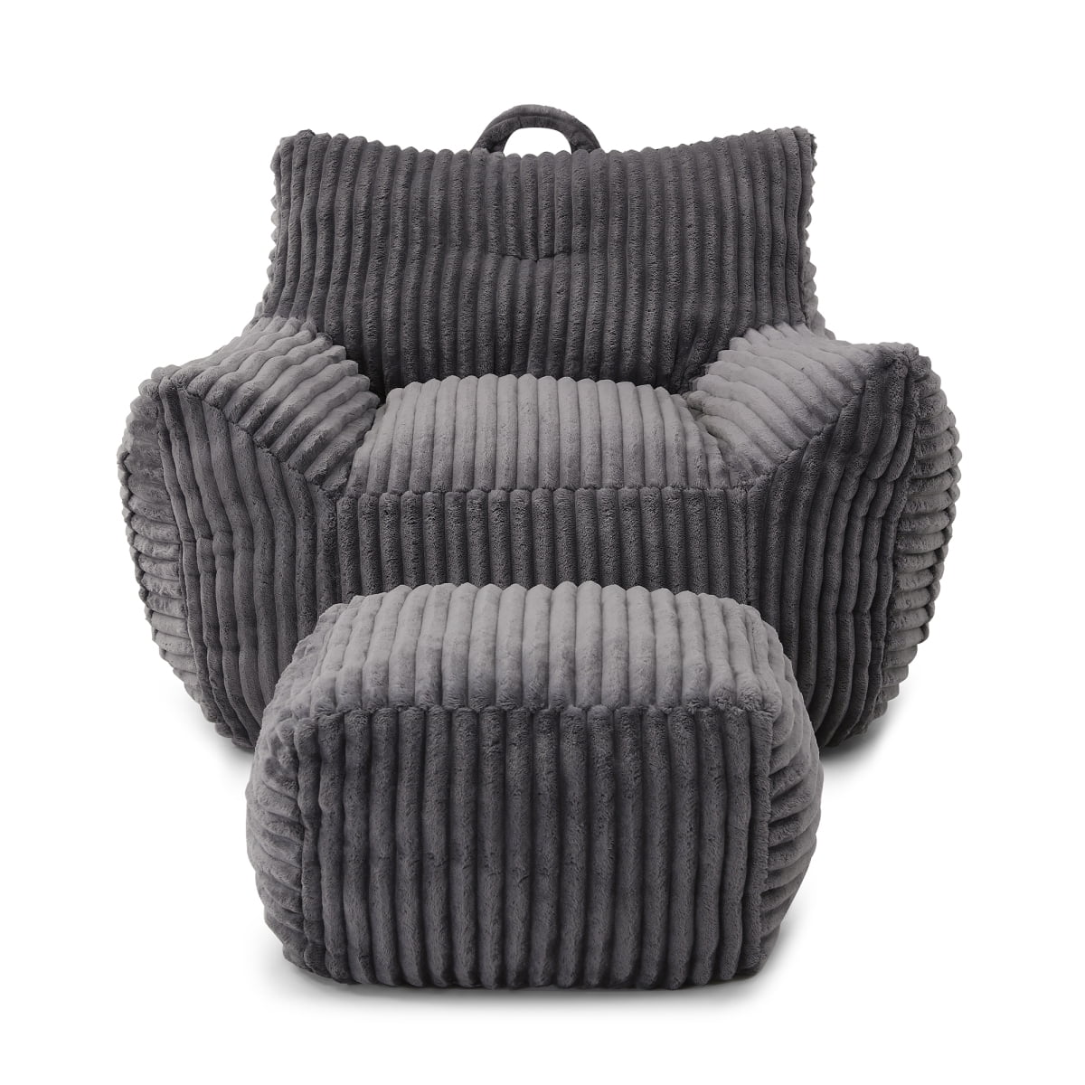 Giant Plush Bean Bag Chair for Adults with Armrests and Footstool -- Comfy Grey Beanbag Chaise Lounge Lazy Floor Sofa Chair for Living Room, Bedroom & Dorm, Cozy Fluffy Cloud Mini Couch BN.8636