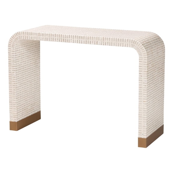 bali & pari Carlyn Beige and White Mother of Pearl Capiz Shell Console Table