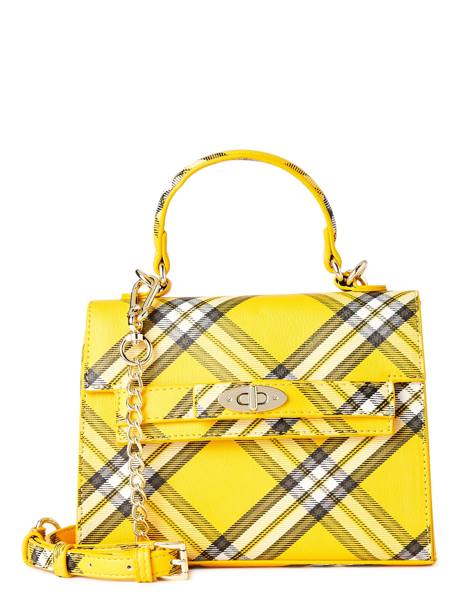 Madden NYC Women's Boxy Top Handle Bag Yellow Plaid - Walmart.com