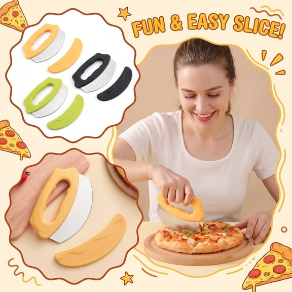 Mskk Pizza Cutter, Handheld Rocker Pizza Cutter With Protective Sheath, Silicone Grip Stainless Steel Pizza Slicer, 3 Colors Non-Slip Pie Cutting Tool For Home Baking