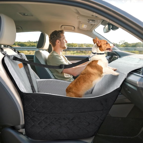Pawaboo Dog Car Seat for Small Medium Dogs, Dog Booster Car Seat with Safety Belts & Elevated Thick Cushion, Detachable Washable Travel Pet Seats Bed for Cars with Storage Pocket Fits Front/Back Seat