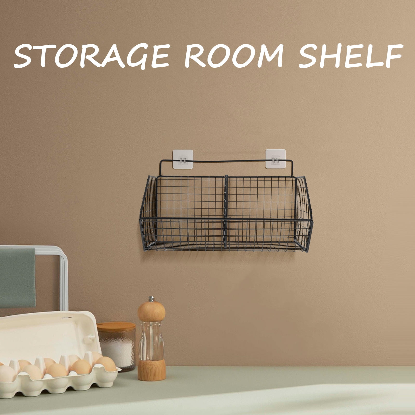 ELAYARD Black Wall-Mounted Wire Basket Organizer for Kitchen Storage, Space-Saving Multifunctional Rack for Pantry and Home