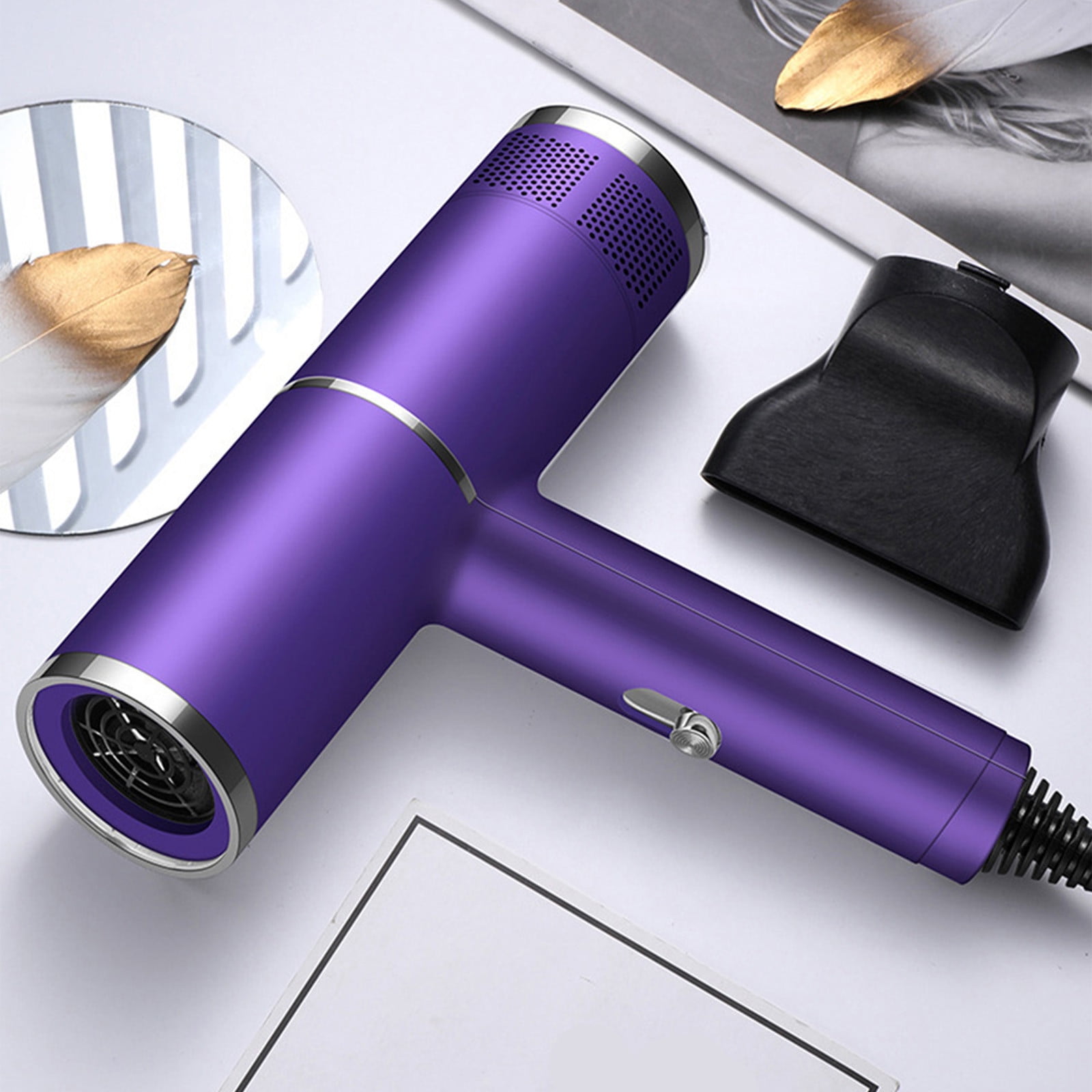Plasma Ion Hair Dryer with Diffuser for Curly Hair Professional High Speed Blow Dryer with Plasma Ion 800W Foldable Travel Hairdryer Fast Drying for Women Men (Purple)