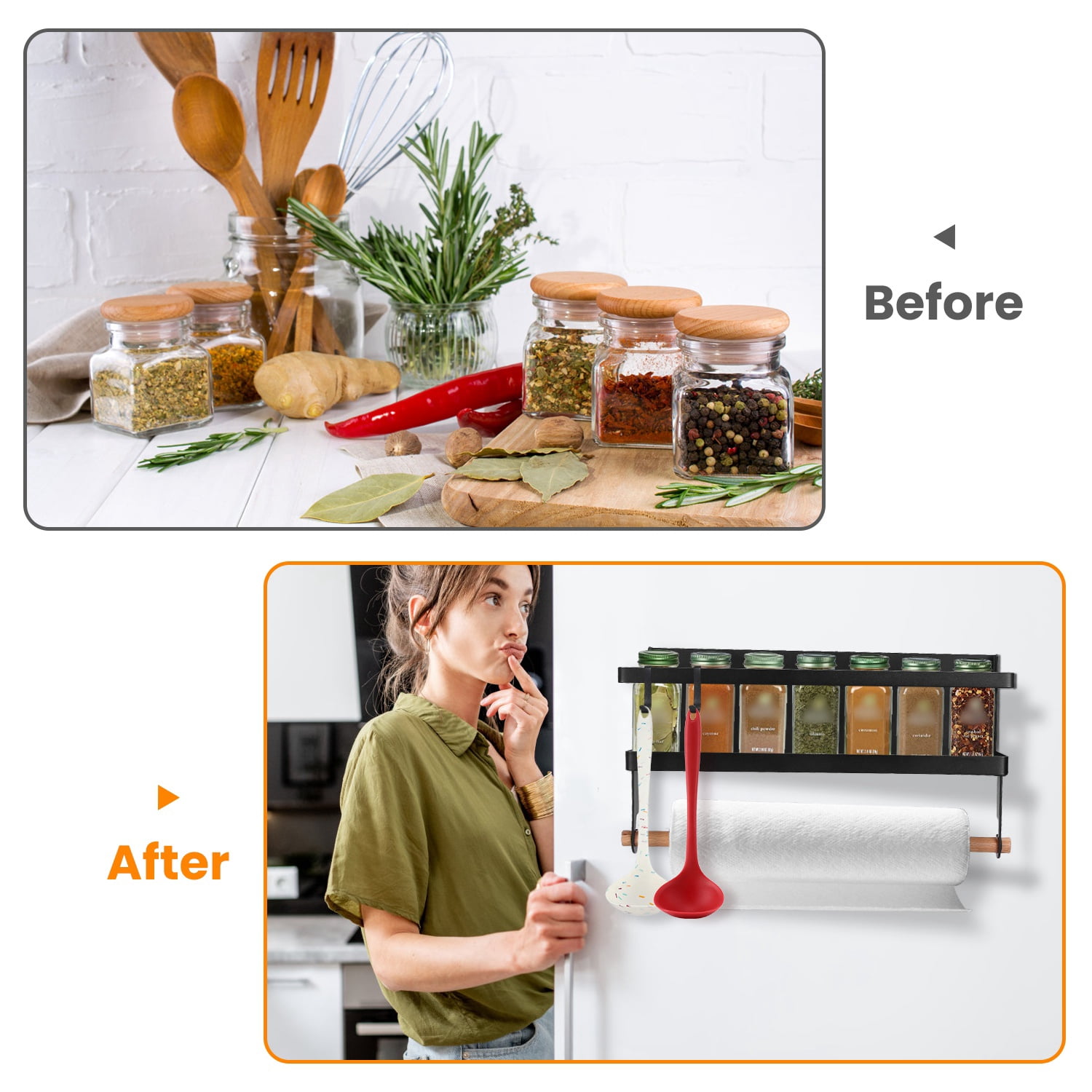 Magnetic Spice Rack for Refrigerator TeqHome 2Pcs Magnetic Fridge Shelf with Hooks Seasoning Organizer Gadgets for Metal Surface