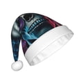 thumbnail image 2 of KLL Christmas Hats for Adults Plush Punk Style Blue Haired Skull Print Santa Hat Xmas Fluffy Santa Claus Hat for Women Men, 2 of 6