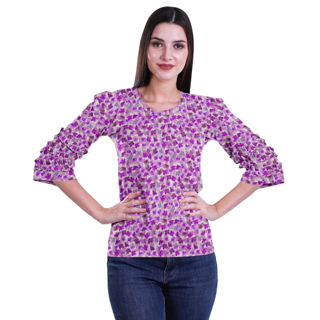Moomaya T-Shirt Court à Manches à Volants en Coton Imprimé pour Femmes Grande Taille