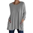 thumbnail image 2 of Oversized Long Sleeve Shirts For Women Solid Color T Shirt Casual Loose Crew Neck Print Tunic Tops Fall Basic Work Tee Vacation Clothes Grey XXL, 2 of 5