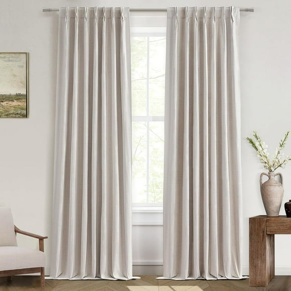 AIR-Extra Long Blackout Pinch Pleated Luxury Curtains 132 Inch Long for Living Room, Rustic Country Natural Linen Thick Office Sound Proof Privacy with Floor to Ceiling Drapes 11 FT W40"xL132"x2 Pane