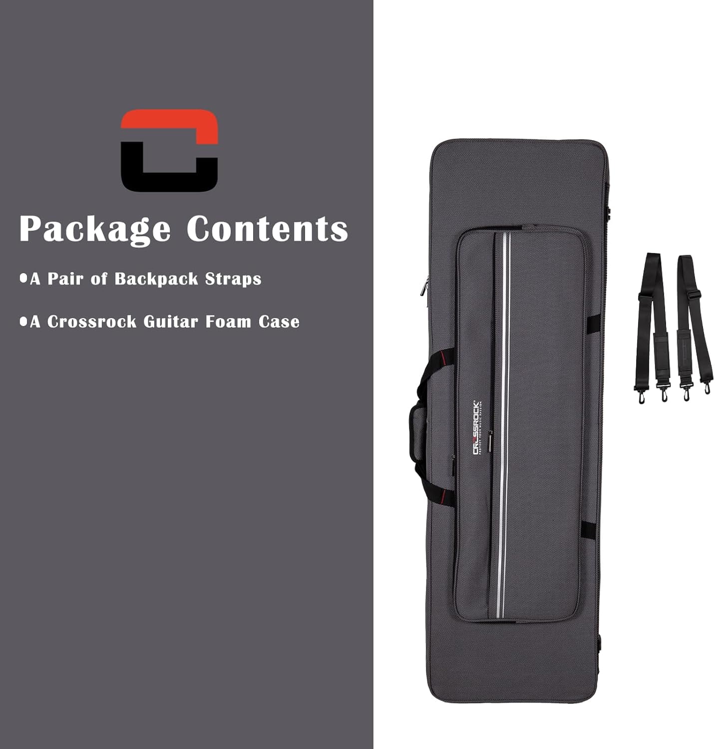 Crossrock Electric Guitar Foam Case for Strat & Tele | Lightweight Gray Gig Bag with Adjustable Fit, Plush Interior & Storage (CRP300EDG)