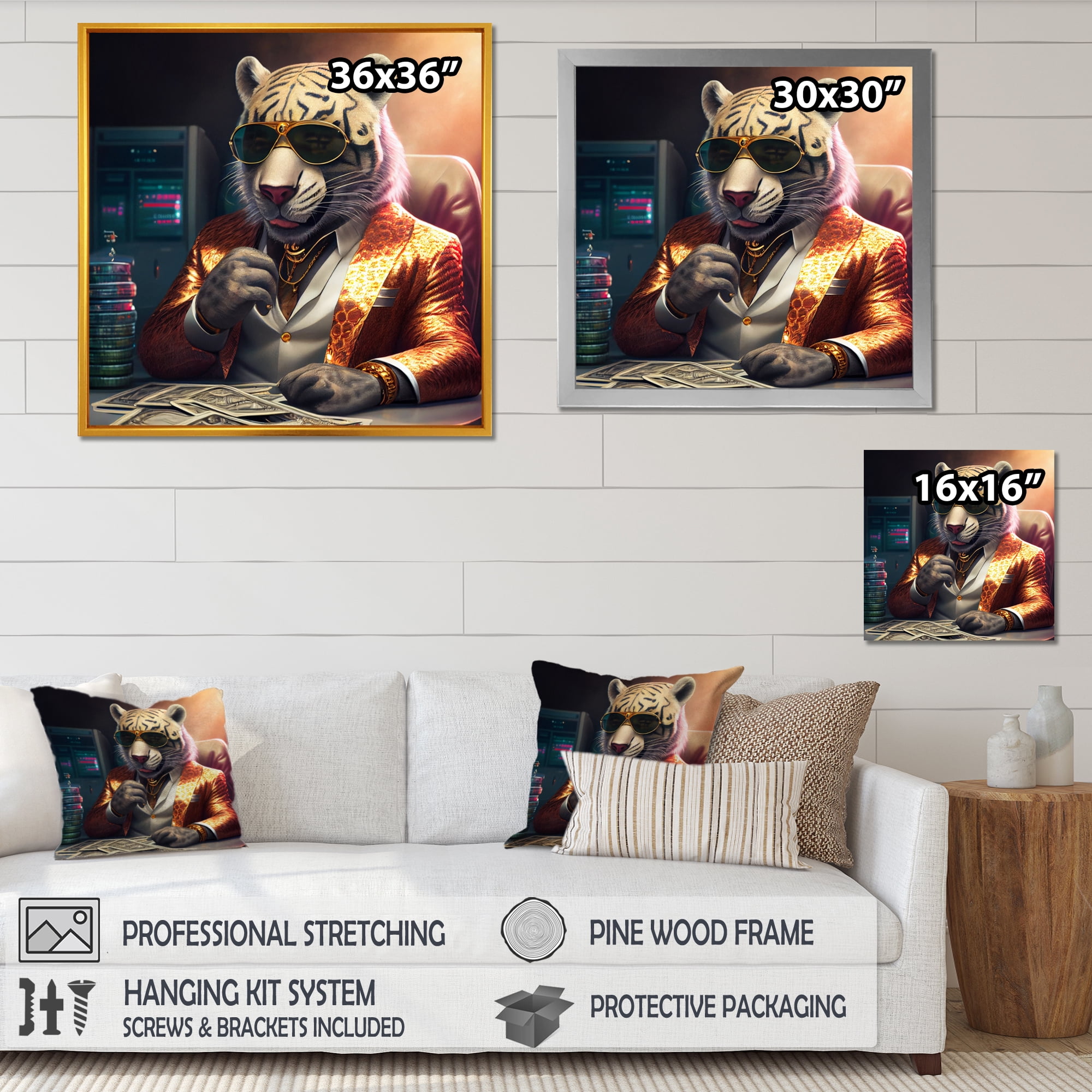 Designart Stylish Tiger Gambling II Canvas Wall Art