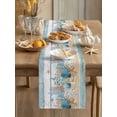 thumbnail image 3 of Blue Vintage Coastal Table Runner, Summer Nautical Coral Starfish Shell Cotton Linen Kitchen Table Decoration Washable Dining Tabletop Runners for Home Party Decor 18x72 Inches, 3 of 9