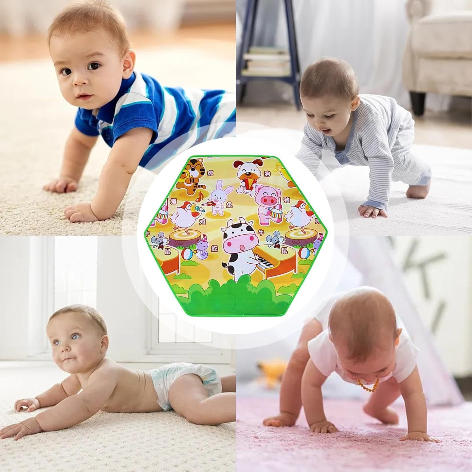Qocolhg Hexagon Baby Play Mat, Crawling Mat for Playpen, 47 inch Thicken Soft Playpen Mat Fits Hexagon Portable Play Yard & Playpen, Washable Baby Play Mat Non-Slip Mat for Toddler Kids Crawling