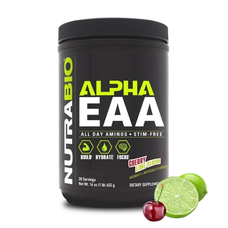 NutraBio Alpha EAA Hydration and Recovery Supplement - Full Spectrum EAA BCAA Matrix with Electrolytes, Nootropics, Coconut Water - Recovery, Energy, Focus, & Hydration Supplement (Cherry Lime Slush)