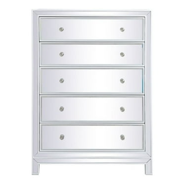 Elegant Decor Reflexion 34" 5-Drawer Metal MDF Mirrored Cabinet in White