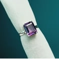 thumbnail image 3 of Natural Emerald Cut Purple Amethyst Ring 925 Sterling Silver Handamde Ring Woman Wedding Gift Ring Peomise Ring Birthstone Gift Ring, 3 of 3