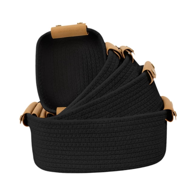 5x cestas tejidas, cesta de cuerda de algodón, organizador, contenedores de almacenamiento decorativos, cestas de estante, cesta de artículos diversos Negro