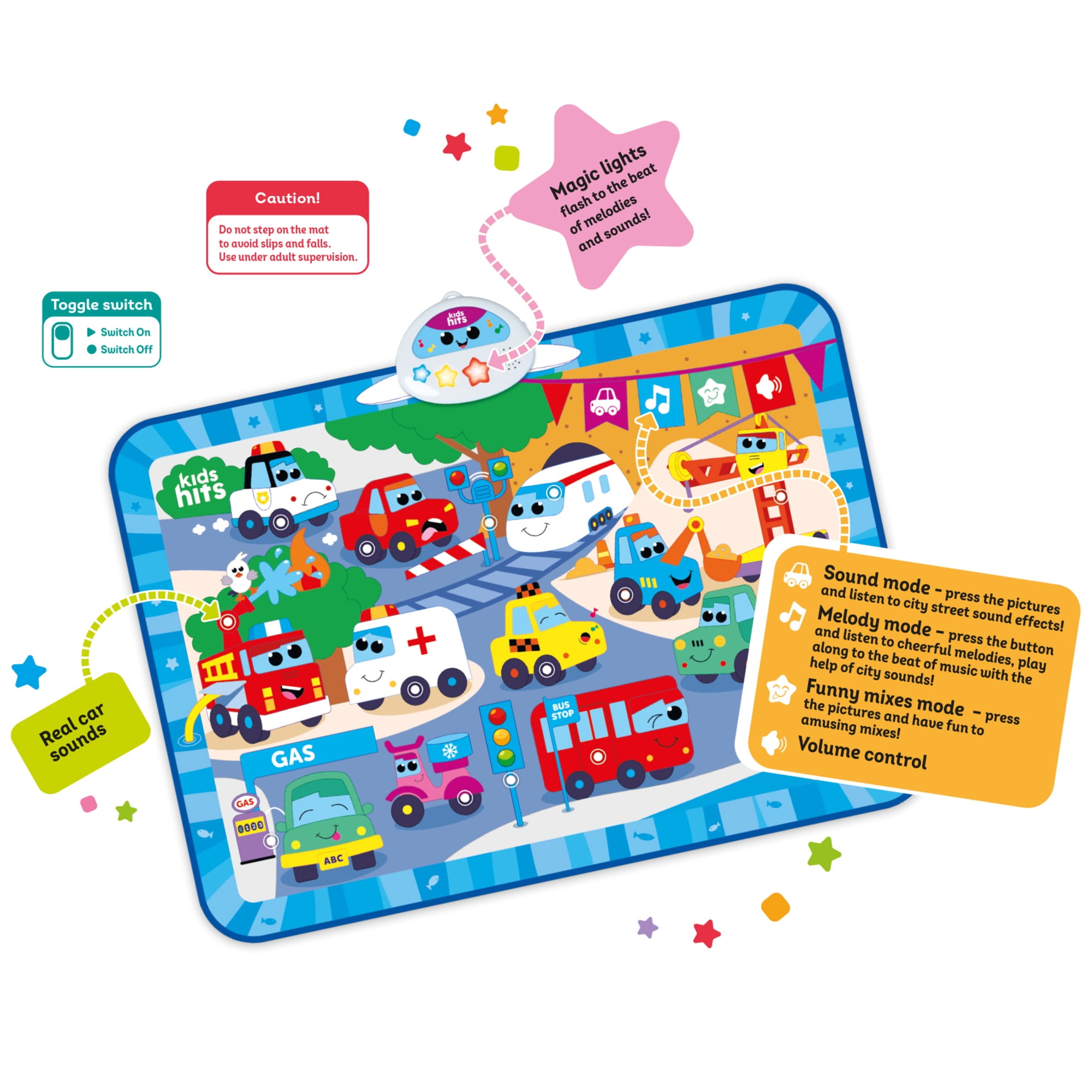 Kids Hits: Light & Sound Mat - Big City Rush - Music Activity Floor Pad, Sensory Toy, City Sounds-Piano Notes, Touch-Listen-Learn, Baby-Toddlers 8Mo+