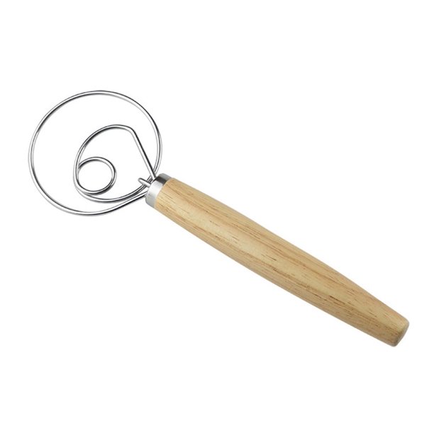Batidor de harina con mango de madera, varilla para batir huevos, utensilio de cocina para hornear, batidor de huevos con mango de roble, mezclador manual de harina, acero inoxidable