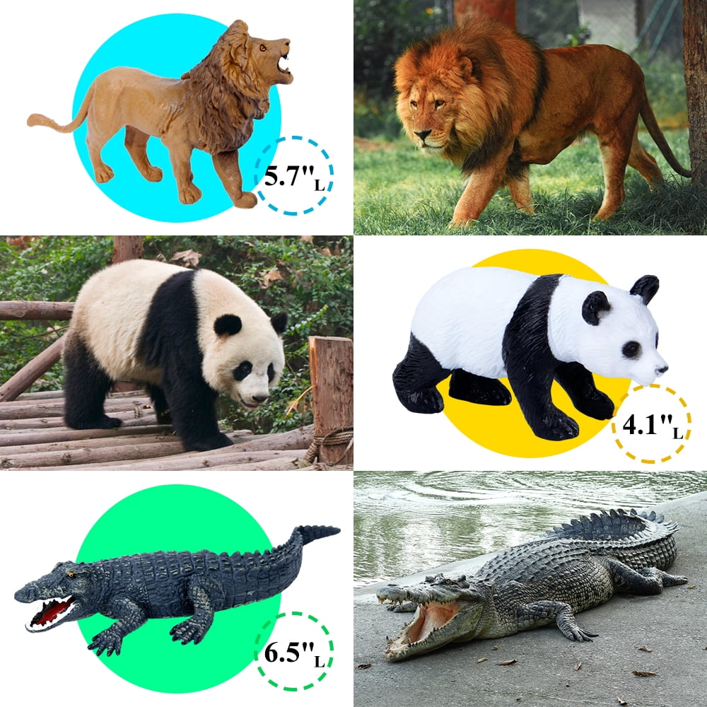 Mini Tudou 12 Pcs Safari Animals Figures Toys w/ 57x38.6'' Large Activity Play Mat, Realistic Jumbo Jungle Wild Toy Zoo Animal Figurines Playset w/ Elephant, Giraffe, Lion for Kids Boys Girls