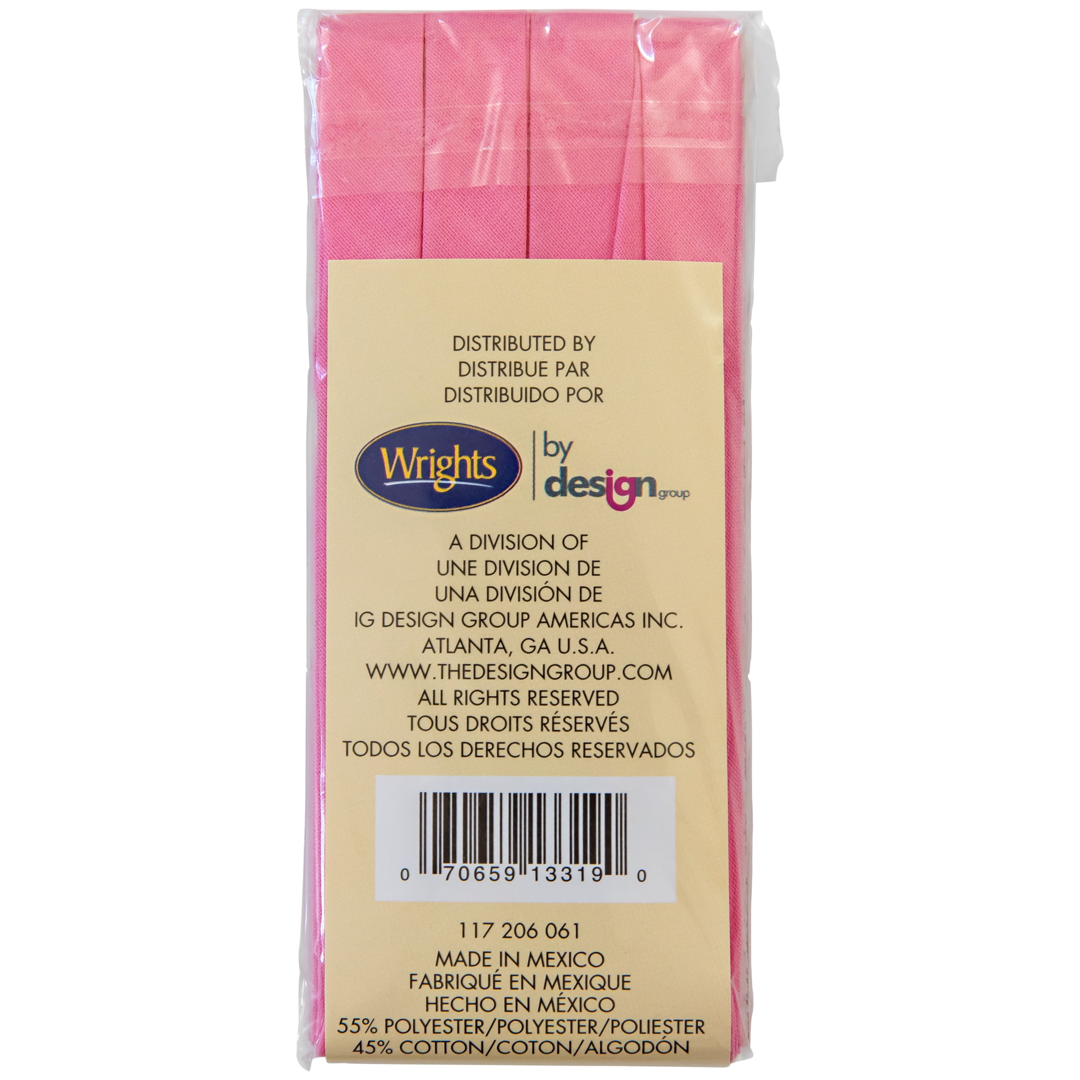 (2 pack) Wrights Double Fold Bias Tape 1/2"X3yd-Pink