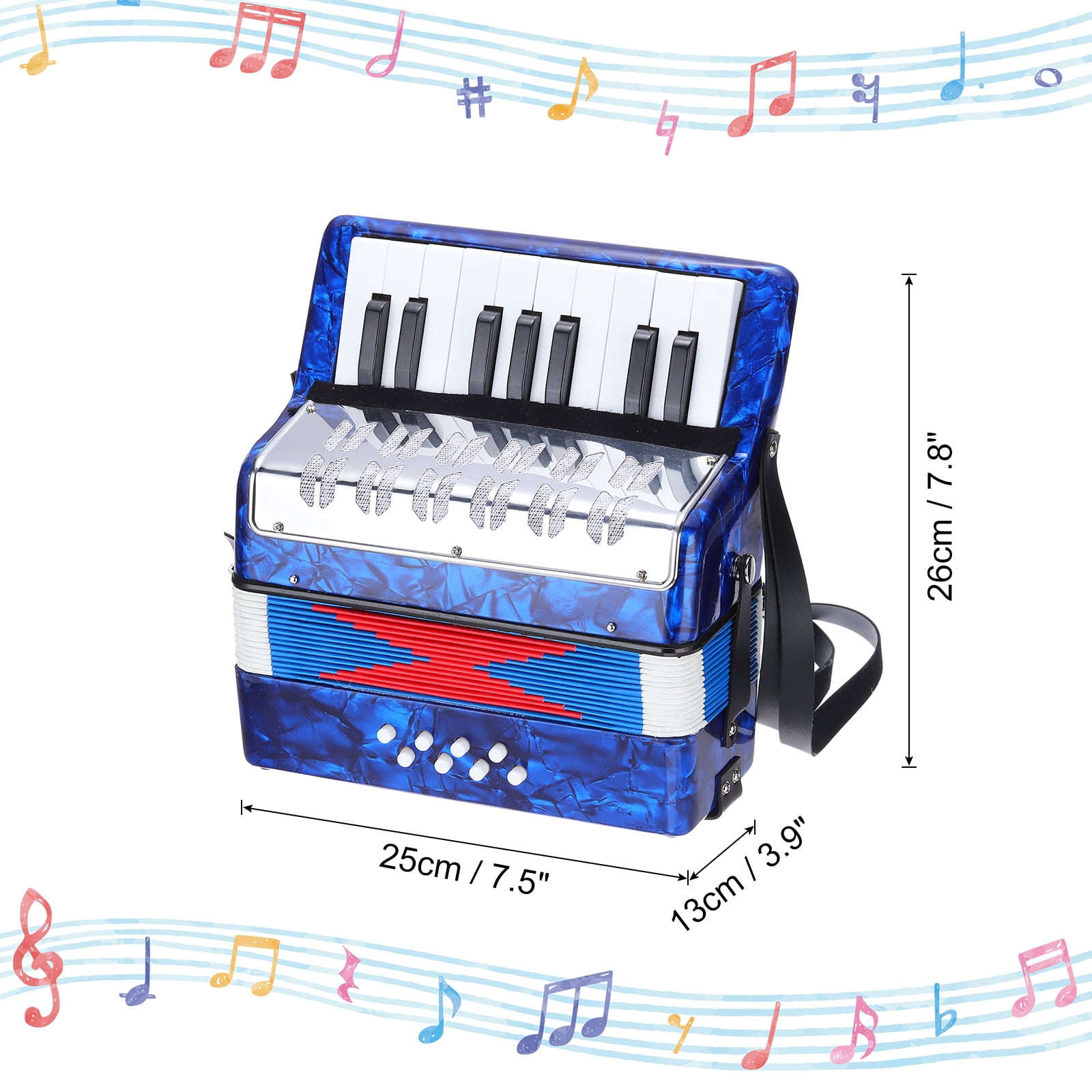 Uxcell Accordion, 17 Keys 8 Bass Button Accordion Mini Musical Instrument, Navy Blue