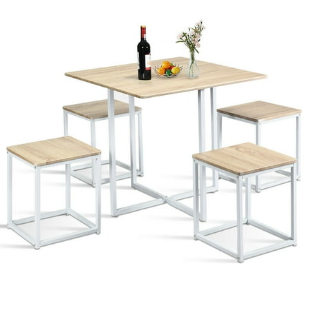 Gymax 5 Piece Dining Table And Chairs Set Metal Legs Compact Space Bar Pub Kitchen