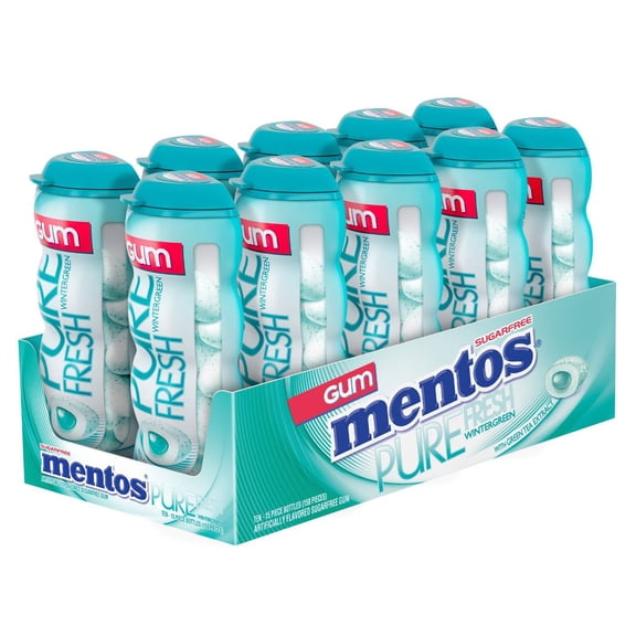 (Price/Case)Mentos Sugar Free Pure Fresh Wintergreen Gum 15 Pieces Per Bottle - 10 Per Pack - 12 Per Case