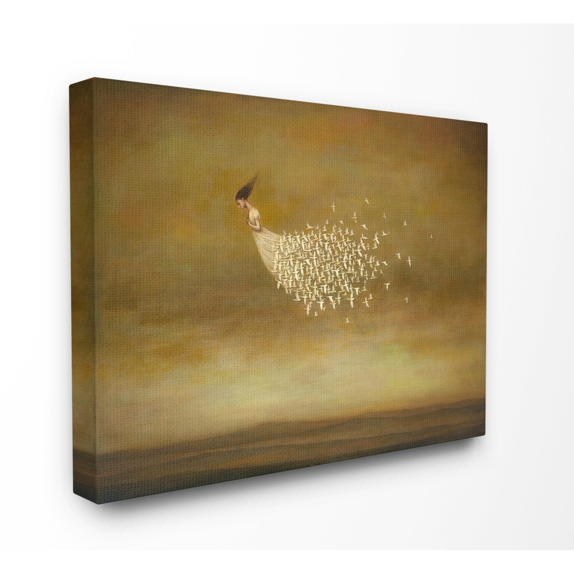 The Stupell Home Decor Beauty and Birds Woman with White Dress of Birds Flying Canvas Wall Art