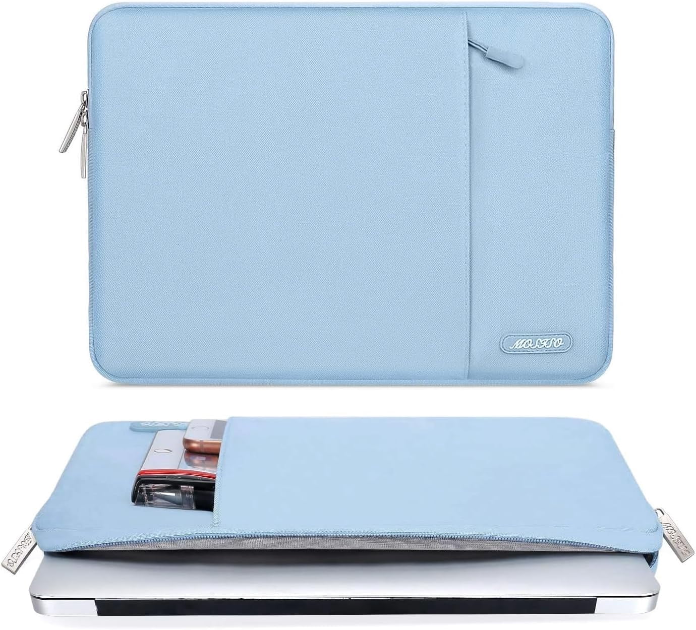 Mosiso Polyester Vertical Style Water Repellent Laptop Sleeve Case Bag Cover with Pocket for MacBook Air 15 inch M3 A3114 M2 A2941 2023 2024 / Pro 15 inch A1990 A1707, Air Blue