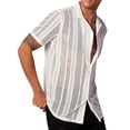 thumbnail image 5 of Men's Street Casual Button Up Knitted Short Sleeve Hollowed Out Shirt Top Comfortable Breathable Stylish Summer Fashion Men's Oversized Tee Summer Tops Streetwear, 5 of 6