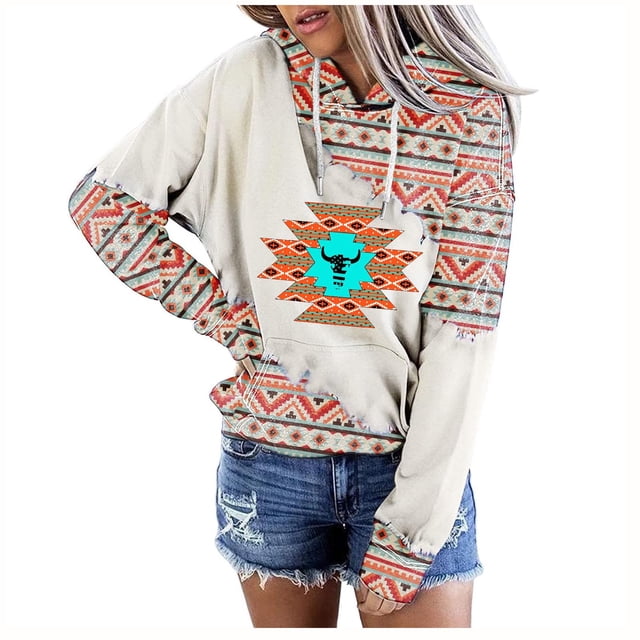 Moda mujer manga larga otoño camiseta impresión bolsillos con capucha blusa Tops Fridja bvmnju8060