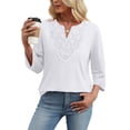 thumbnail image 4 of WIHOLL 3/4 Length Sleeve Summer Tops for Women Trendy Blouses V Neck Lace Shirt Beach Vacation Cruise Outfits, 4 of 11