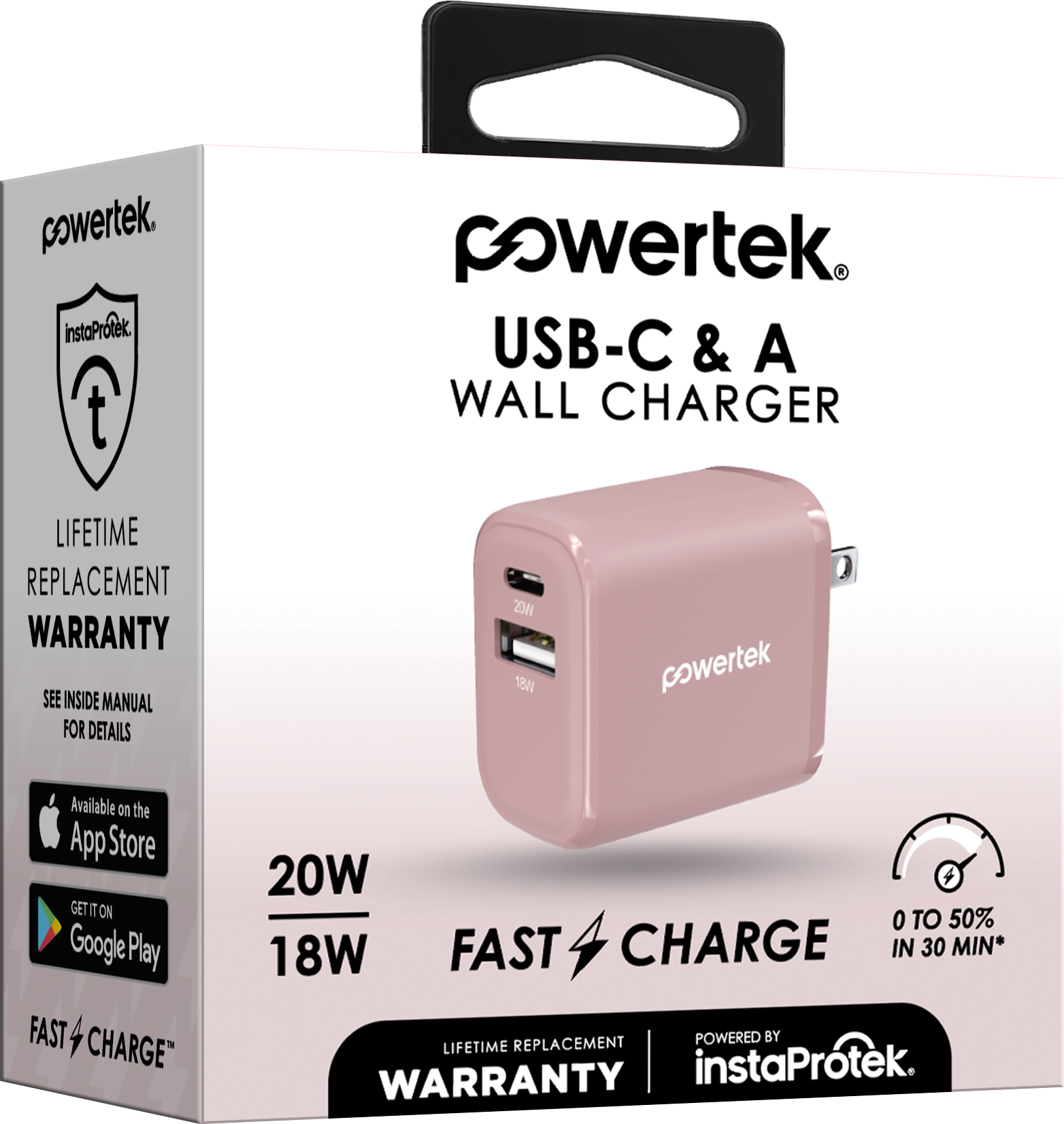 Liquipel Powertek 20W A/C Combo Wall Charger Woven - Pink