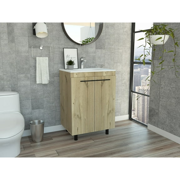 Miekor Furniture Sienna 2-Door Rectangle Freestanding Vanity Cabinet Light Oak W5U121