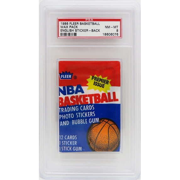 1986 Fleer Basketball Wax Pack - (Encapsulated / Graded PSA 8) (Alex English Sticker On Back) (Michael Jordan RC??)