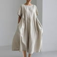thumbnail image 2 of AherBiu Plus Size Dresses for Women Cotton Linen Crewneck Short Sleeve Ruched Loose Lightweight Summer Dress, 2 of 4