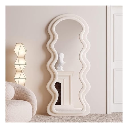 Full Length Wavy Arched Mirror 63x24in Wall Mount/Standing/Leaning - White