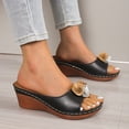 thumbnail image 2 of Modisza Flower Leather Wedges Sandals for Women Open Toe Low Wedges Slides Summer Outdoor Walking Dress Sandal Shoes Black Size 6, 2 of 5