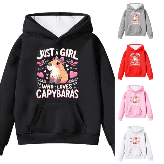 RTKFRFLM Kids Capybara Graphic Fleece Hoodie Just A Girl Cute Animal Pullover Sweatshirt Funny Novelty Thermal Outerwear Tops for Kids Ages 4-14 Years