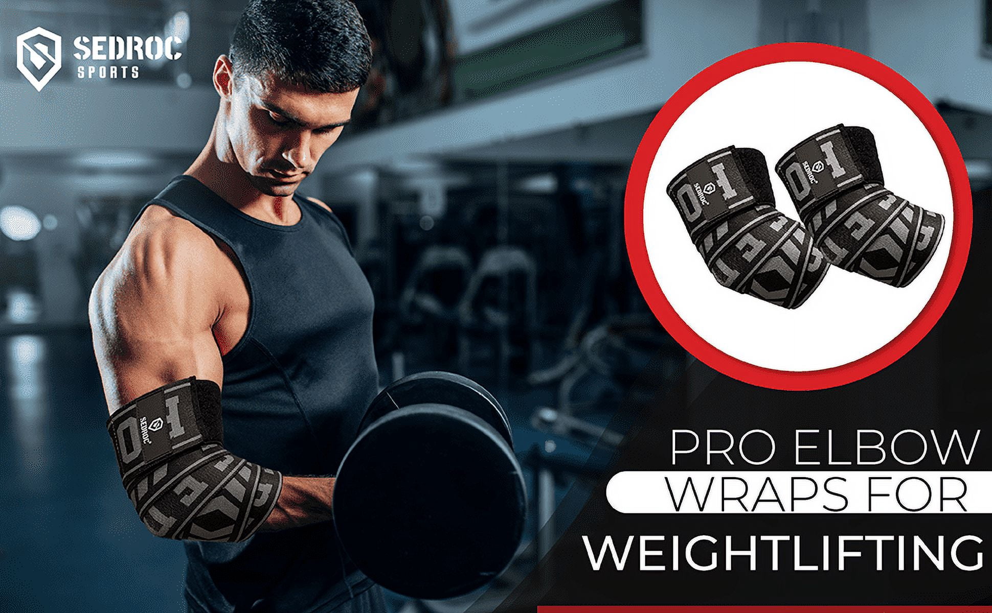 Sedroc Pro Elbow Wraps for Weightlifting Powerlifting Bench Press Gym Straps