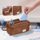 thumbnail image 5 of Large Capacity Pencil Case | Multifunctional Canvas Storage Bag | Multi-Layer Organizer with Handle | 3 Compartments, Fits 60 Pens | Zipper Closure | Beige Blue Coffee | 22x12x8cm, 5 of 6