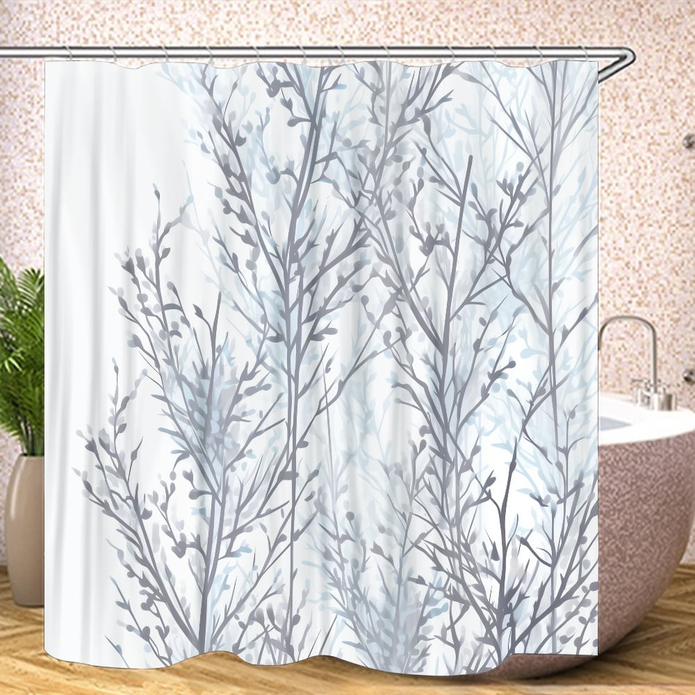 Leaves Shower Curtain Set,Tree Branch Shower Curtains for Bathroom Decor, Modern Minimalist