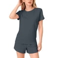 thumbnail image 3 of CPNG Girls 2 Piece Short Set Kids Summer Outfit Soft Solid Color Short Sleeve Crewneck T-shirt Elastic Waist Shorts Sweatsuit Set(Navy,3-4 Years), 3 of 9