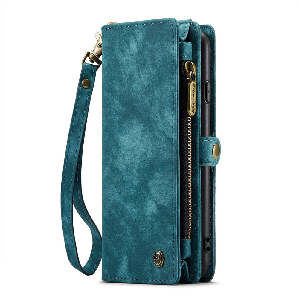 CaseMe Leather Case for iPhone 13,2 in 1 Detachable Wallet Case with 8-Card Holder Zipper Bills Slot,Magnetic Shockproof Flip Leather Cover Zipper Pocket Phone Cases,Blue,For iPhone 13