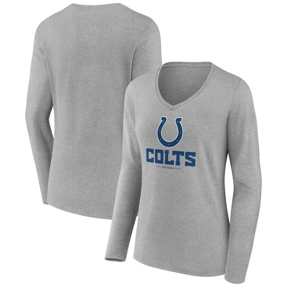 Women's Heather Gray Indianapolis Colts Logo Team Lockup Long Sleeve V-Neck T-Shirt