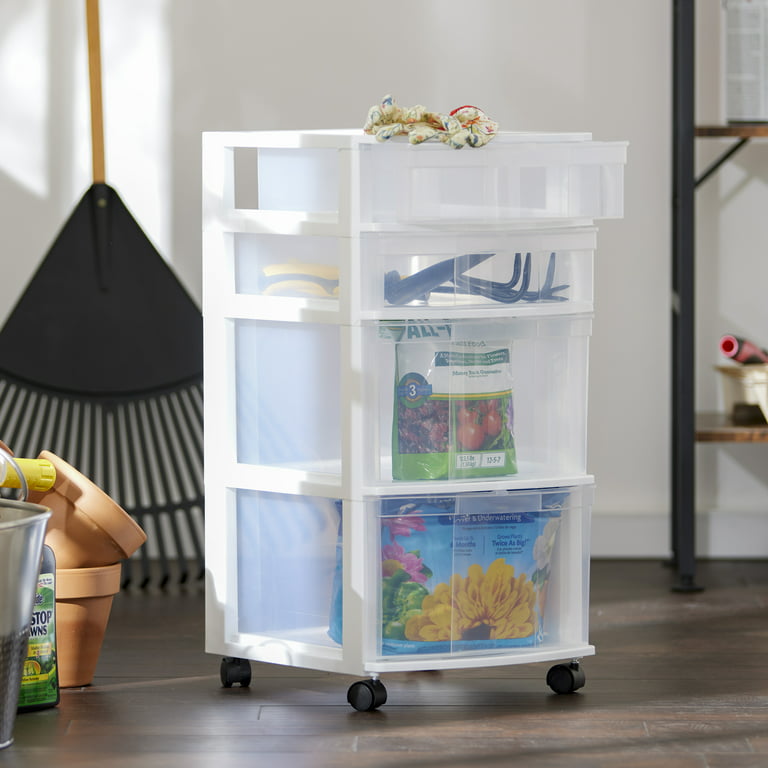 Gracious Living Resin Clear 4 Drawer Storage Chest Organization System with  Casters, White 