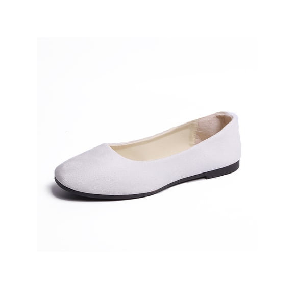 Woobling Ladies Walking Shoe Square Toe Flats Slip On Casual Shoes Fashion Moccasins Work Multi Colors Comfort Ballet Flat White 7