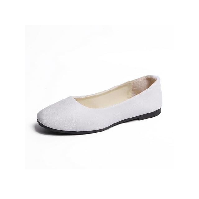 MAWCLOS Chaussures Décontractées pour Femmes Chaussures de Marche Confort à Enfiler Ballerines Mode Bout Carré Ballerine de Soirée Blanc 6.5
